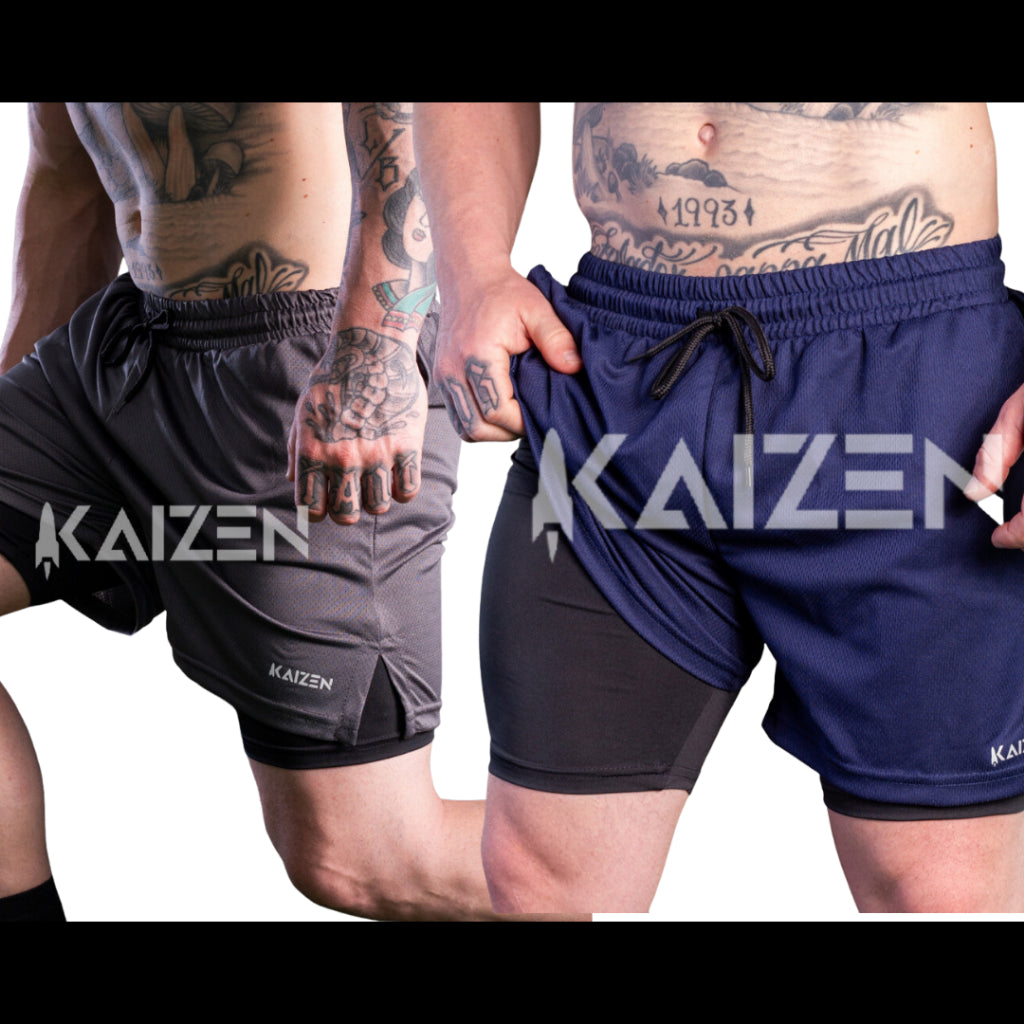 Short 2 em 1 Masculino Kaizen® - Treino-Academia-Corrida - Oferta Combo Exclusivo