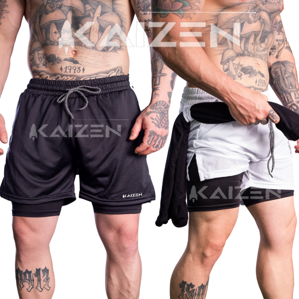 Short 2 em 1 Masculino Kaizen® - Treino-Academia-Corrida - Oferta Combo Exclusivo